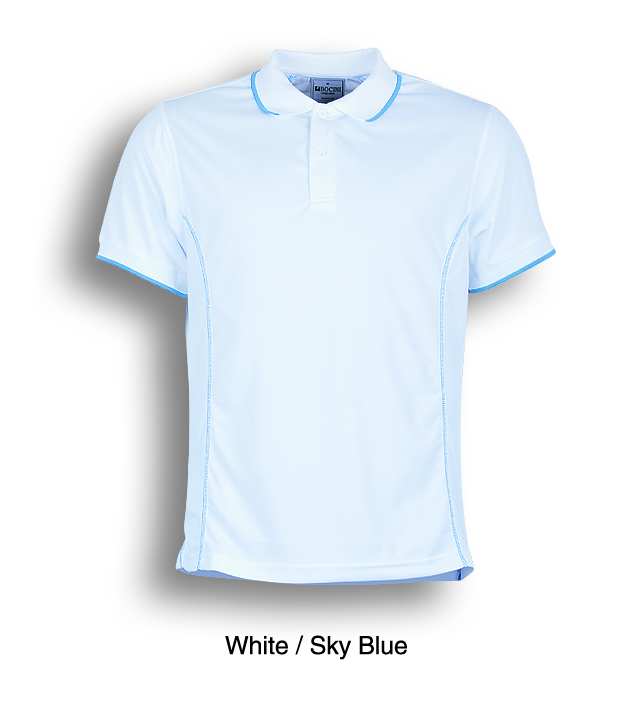 White / Sky, Polo Shirt, UPF: excellent protection, 160gsm, 100% breezeway polyester fabric,  Breathable, Draws Sweat from Body, Quick Dry